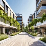 수익형 부동산 투자 - **Urban Green Living with Modern Transit:**
"A bustling, modern city neighborhood in a Turkish c...